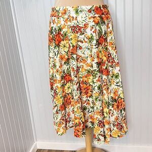 Premise Floral A-Line Skirt - Orange, Yellow, Green